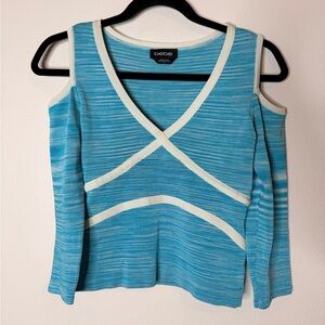 Bebe Women's Striped Blue and White Cold Shoulder Blouse